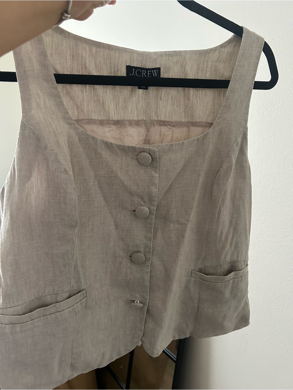 J. Crew Neutral Taupe Linen Button Front Vest